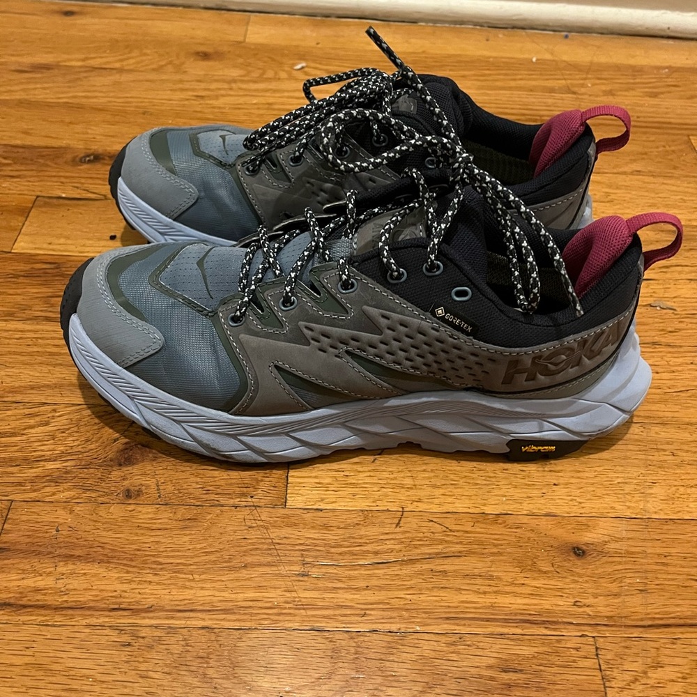 Hoka Gray and Burgundy Athletic Shoes
